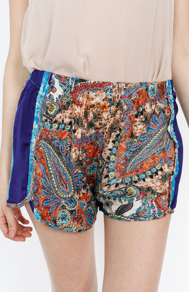 Blue Paisley Mini Shorts