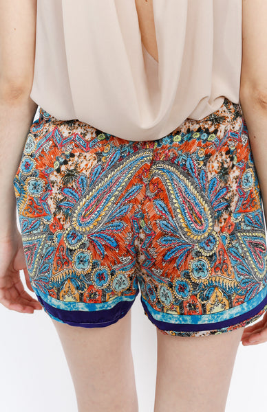 Blue Paisley Mini Shorts