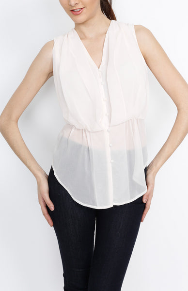 Peach Woven Pleated Blouse with Button Down Detail