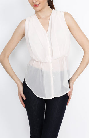 Peach Woven Pleated Blouse with Button Down Detail