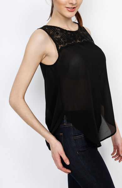 Black Crochet Detail Top with Low Back Detail