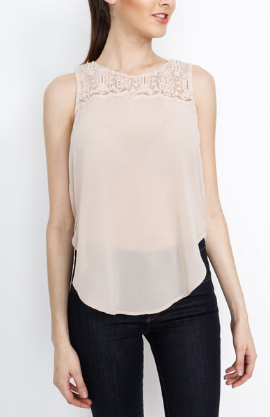 Taupe Crochet Detail Top with Low Back Detail