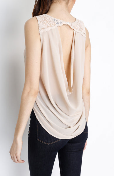 Taupe Crochet Detail Top with Low Back Detail