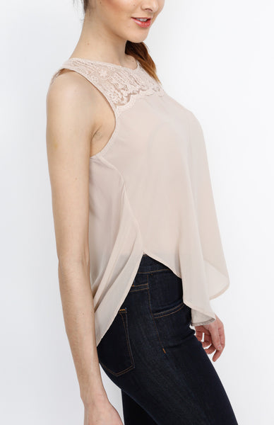 Taupe Crochet Detail Top with Low Back Detail