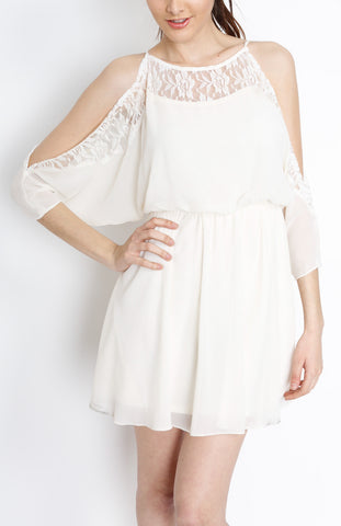 Cream Cold Shoulder Dress with Crochet Detail