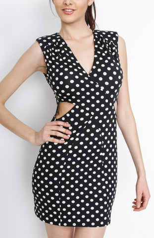 Black Polka Dot with Faux Wrap Dress