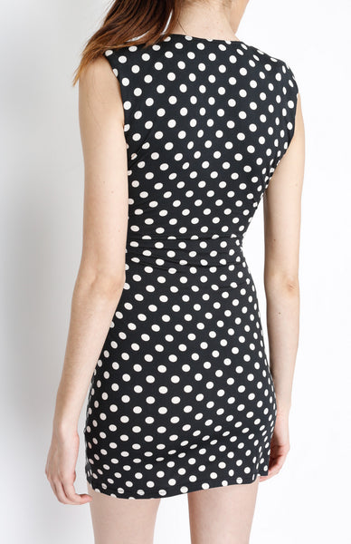 Black Polka Dot with Faux Wrap Dress