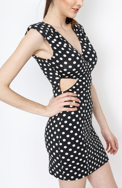 Black Polka Dot with Faux Wrap Dress