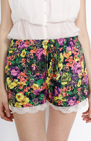 Navy Floral Mini Shorts with Lining