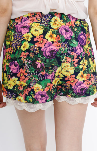 Navy Floral Mini Shorts with Lining