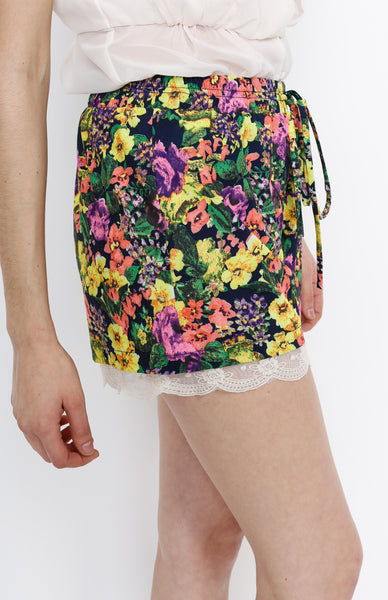 Navy Floral Mini Shorts with Lining