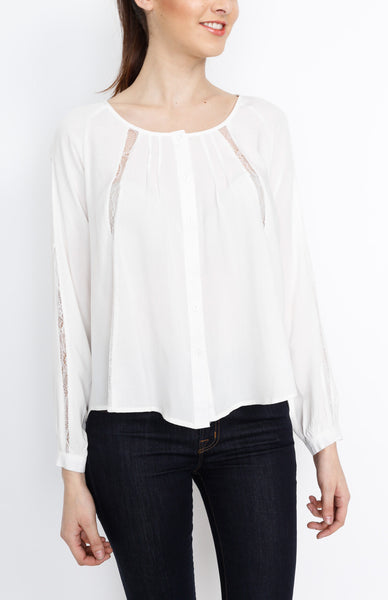 White Button Down Long Sleeve with lining Detail