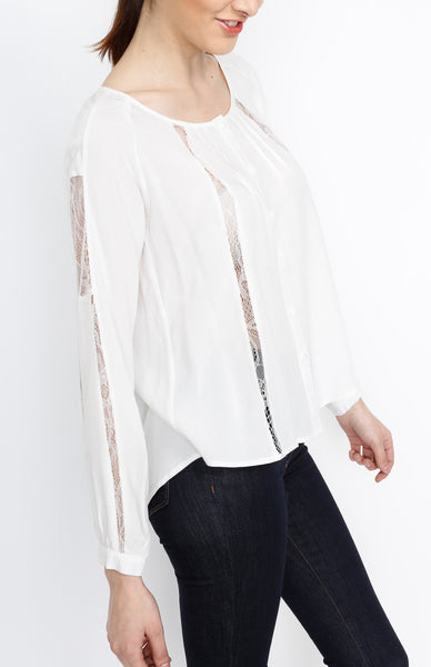 White Button Down Long Sleeve with lining Detail