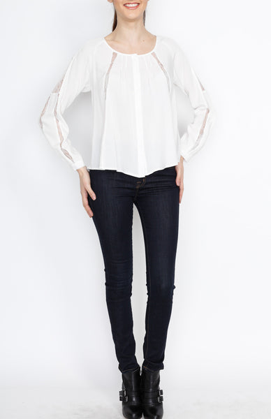 White Button Down Long Sleeve with lining Detail