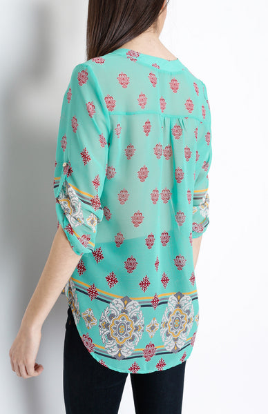 Mint Baroque Inspired 3/4 Top with Mid Button Detail