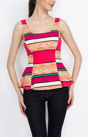 Pink Color Block Peplum Tank Top