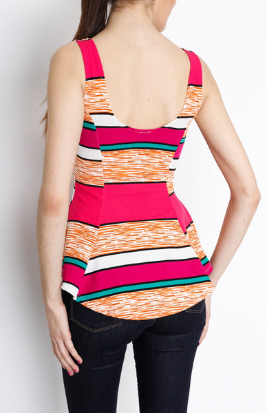 Pink Color Block Peplum Tank Top