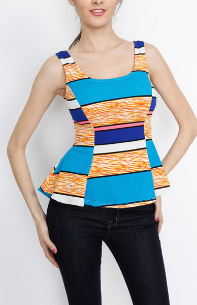 Sky Blue Color Block Peplum Tank Top