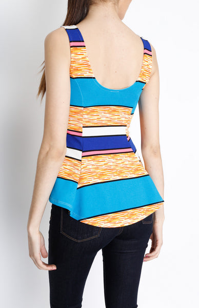 Sky Blue Color Block Peplum Tank Top