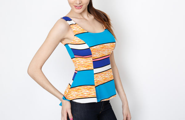 Sky Blue Color Block Peplum Tank Top