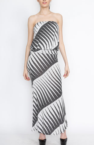 Black and White Abstract Print Maxi Dress with Strap