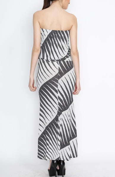 Black and White Abstract Print Maxi Dress with Strap