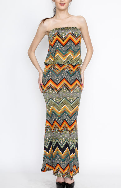 Dark Green Chevron Maxi Dress with Strap