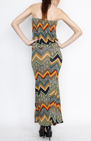 Dark Green Chevron Maxi Dress with Strap