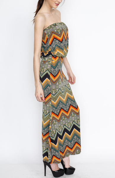 Dark Green Chevron Maxi Dress with Strap