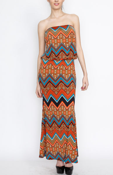 Orange Chevron Maxi Dress with Strap