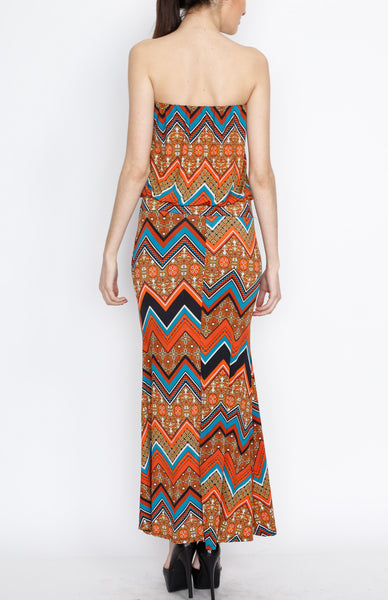 Orange Chevron Maxi Dress with Strap