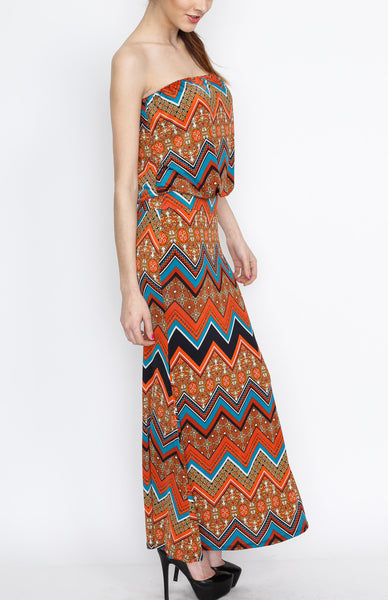 Orange Chevron Maxi Dress with Strap