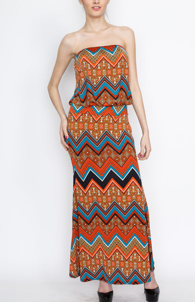 Orange Chevron Maxi Dress with Strap