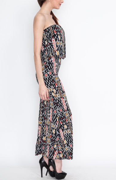 Red Orange Printed Maxi Dress with Strap