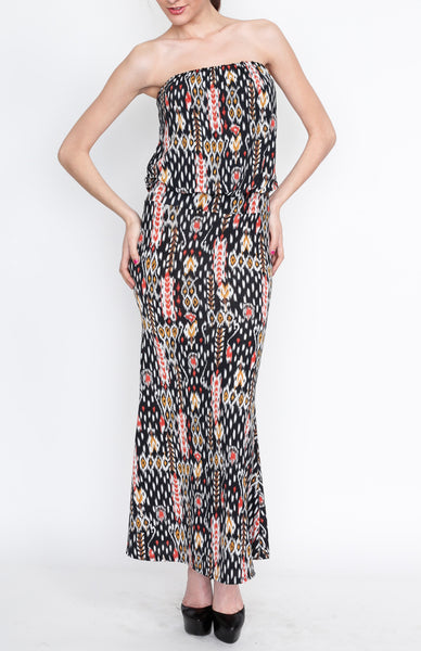 Red Orange Printed Maxi Dress with Strap