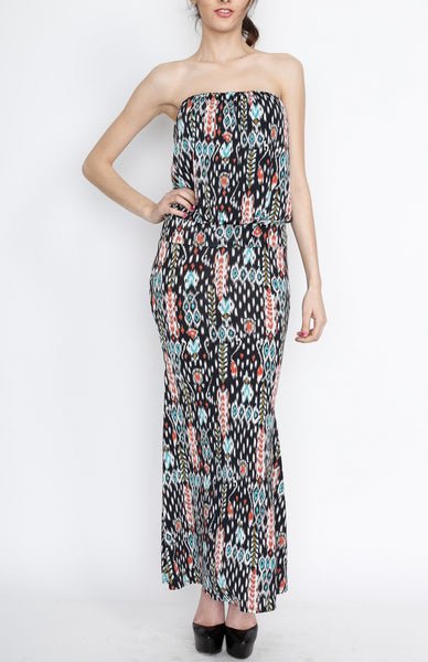 Teal Printed Maxi Dress with Strap