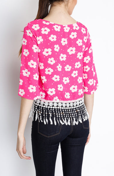 Pink Floral Fringe 3/4 Top