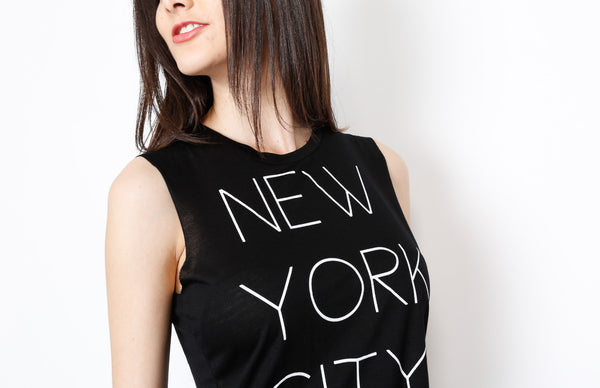 Black Muscle Tank with Word Play Detail