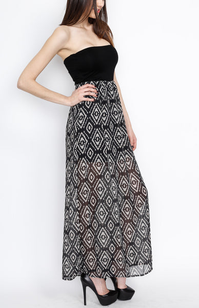 Black Tribal Inspired Maxi Dress