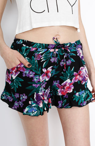 Purple Floral Shorts with Strings