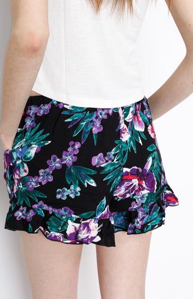 Purple Floral Shorts with Strings