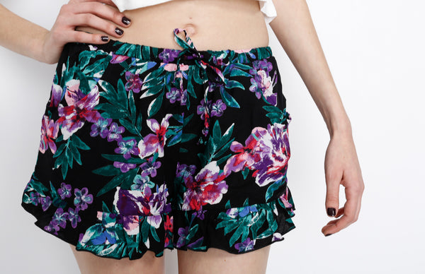 Purple Floral Shorts with Strings