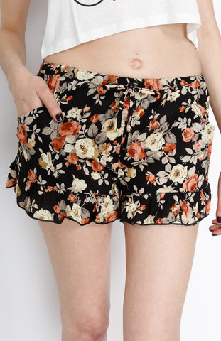 Taupe Floral Shorts with Strings