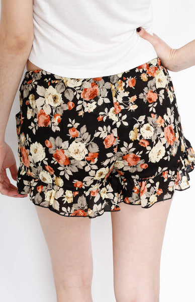 Taupe Floral Shorts with Strings