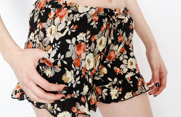 Taupe Floral Shorts with Strings