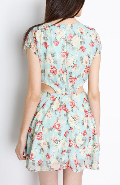 Mint Floral Faux Wrap Dress