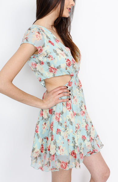 Mint Floral Faux Wrap Dress