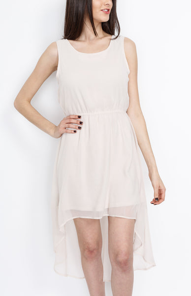 Cream High Low Dress with Cross back Detail