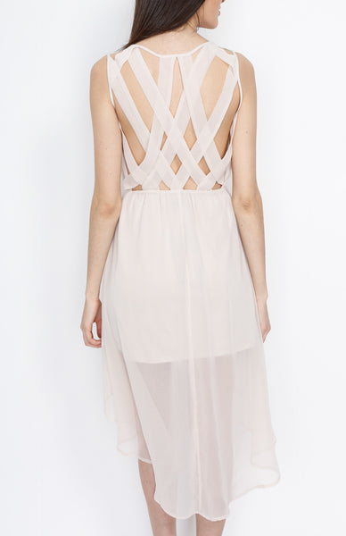 Cream High Low Dress with Cross back Detail