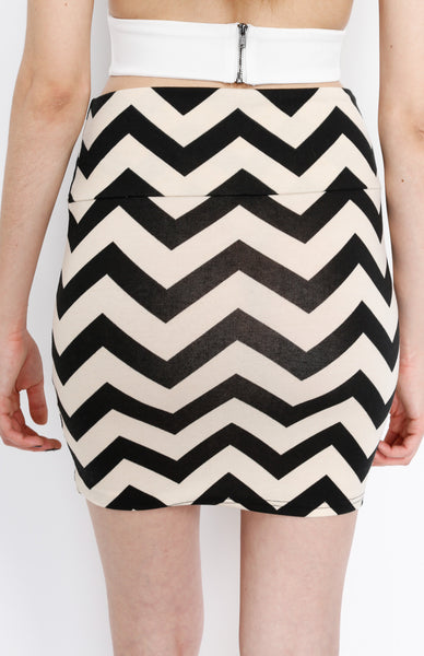 Taupe Knit Chevron Mini Skirt